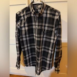 🆕 Express 100% Cotton Black&White Button Down Shirt Modern Fit
